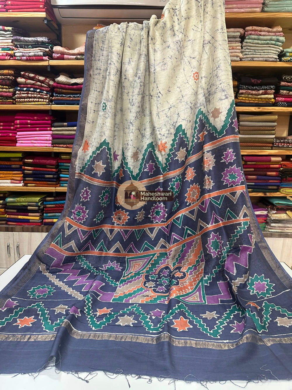 Maheshwari Batik Indonesian Hand Painted Silk Sarees