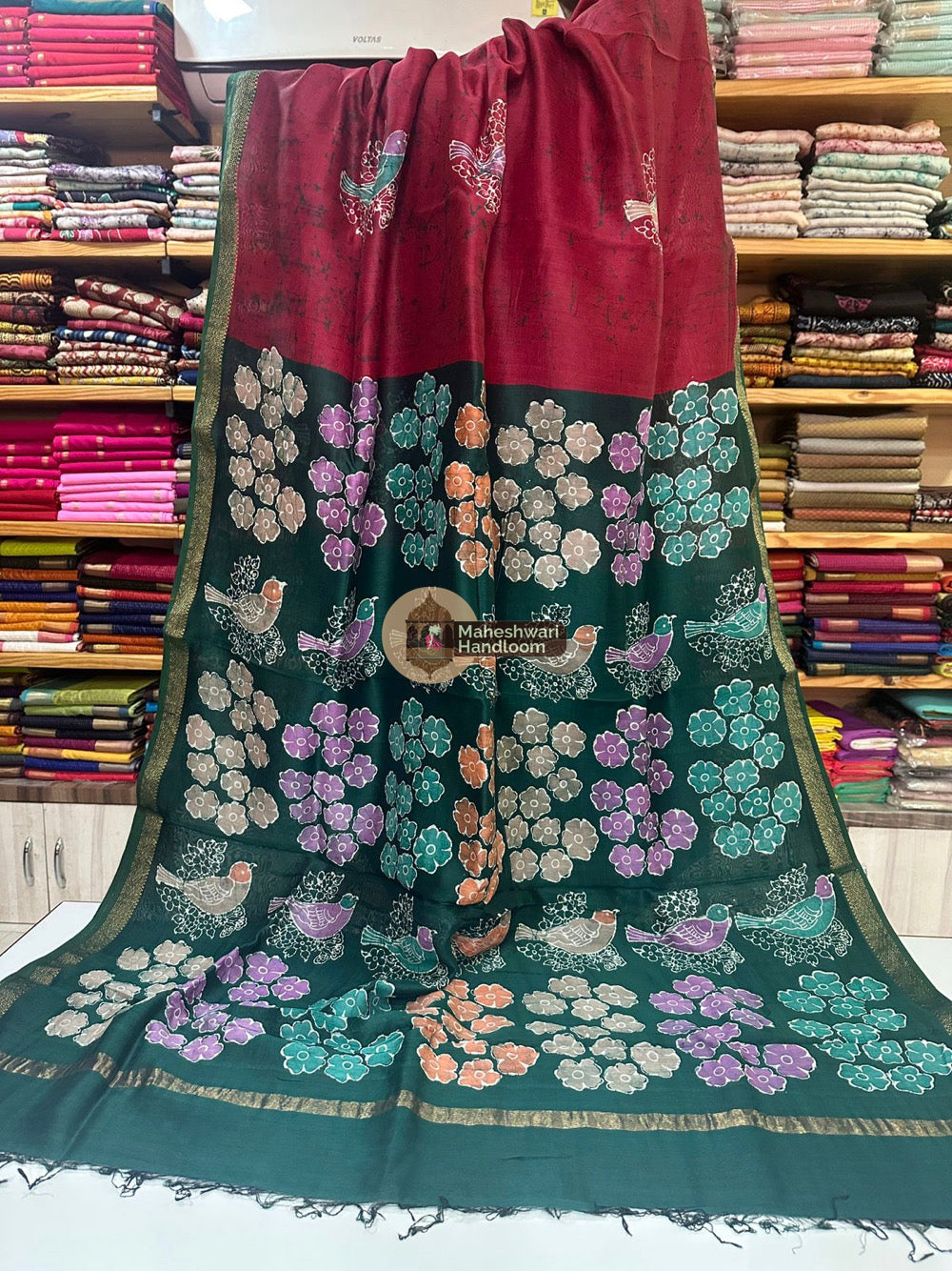 Maheshwari Batik Indonesian Hand Painted Silk Sarees