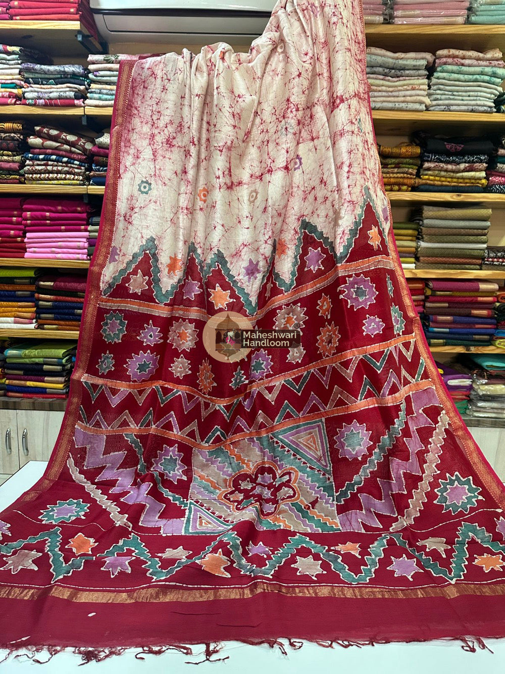 Maheshwari Batik Indonesian Hand Painted Silk Sarees