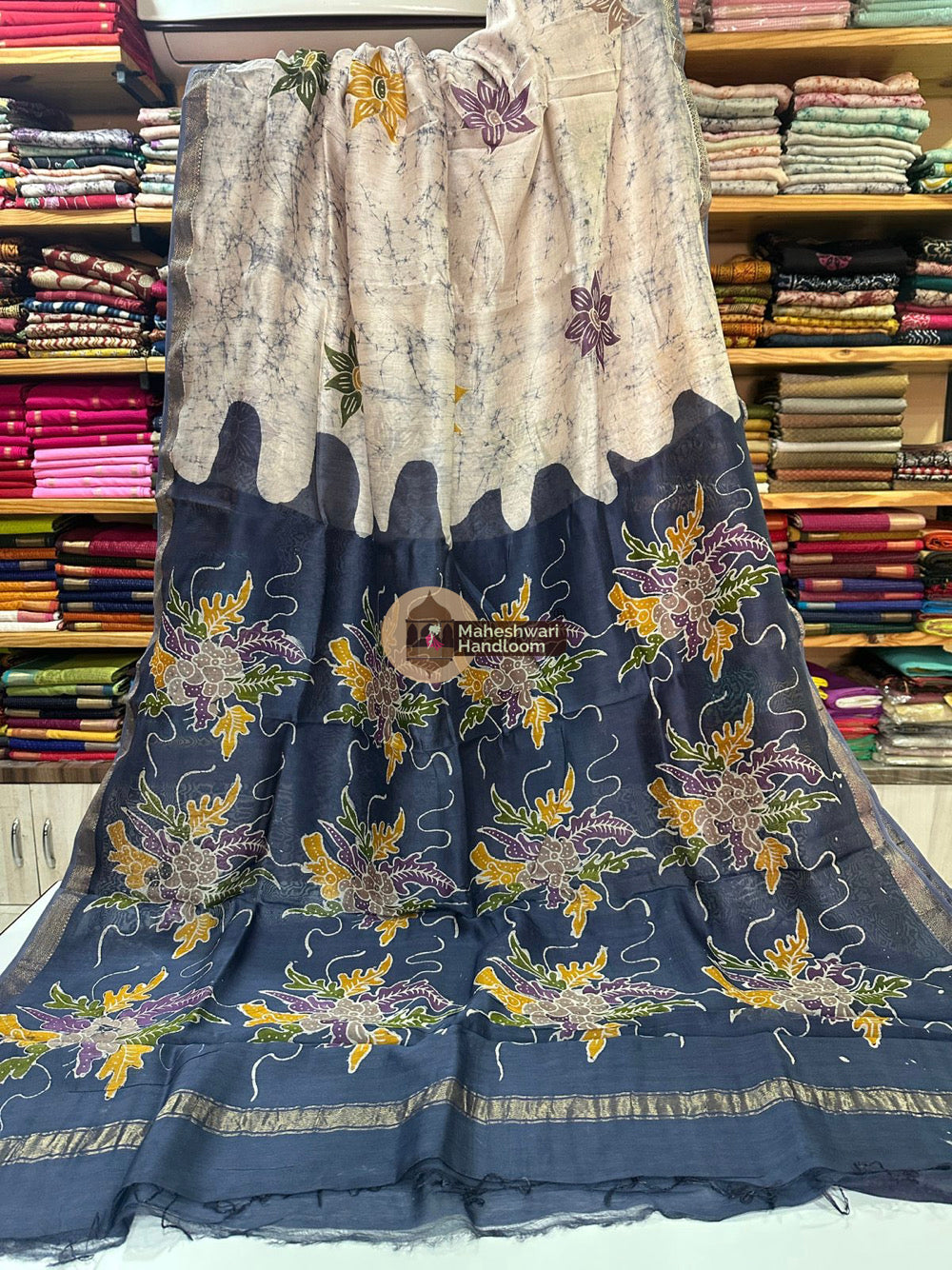 Maheshwari Batik Indonesian Hand Painted Silk Sarees