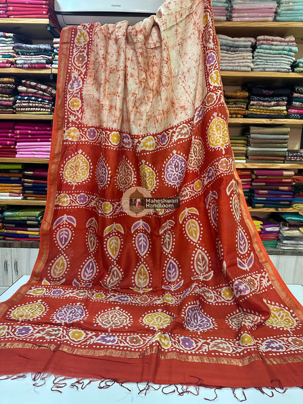 Maheshwari Batik Indonesian Hand Painted Silk Sarees