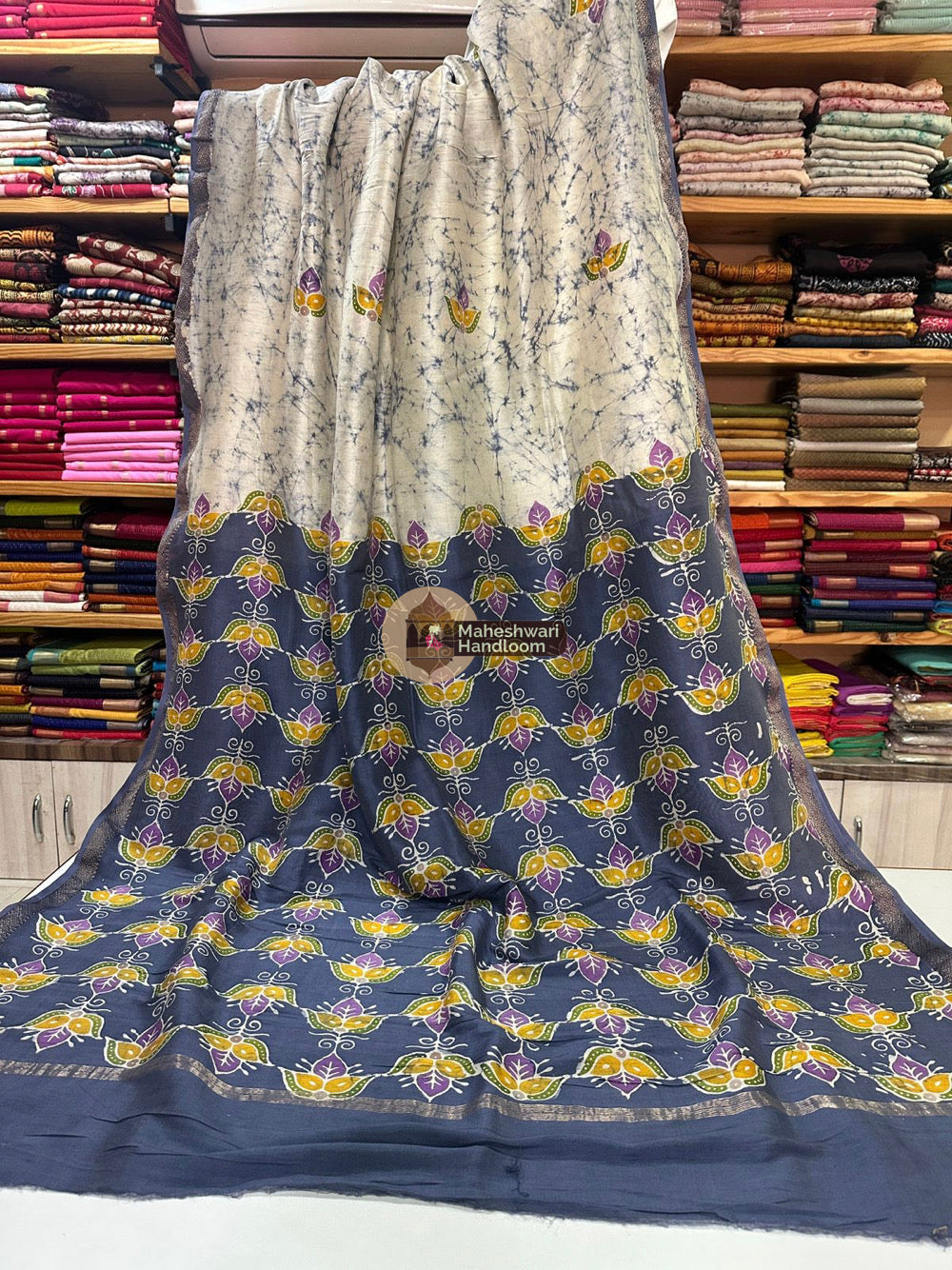 Maheshwari Batik Indonesian Hand Painted Silk Sarees