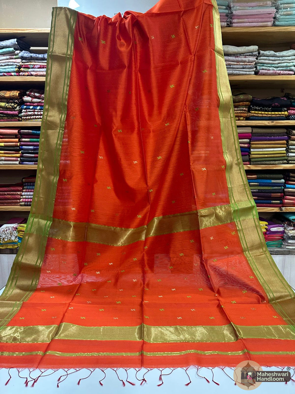 Orange Maheshwari Butti Sarees