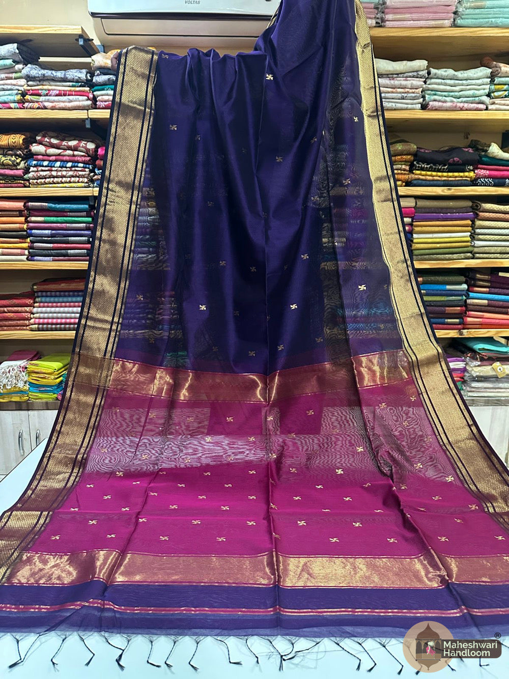 Maheshwari Swastik Zari Butti Sarees
