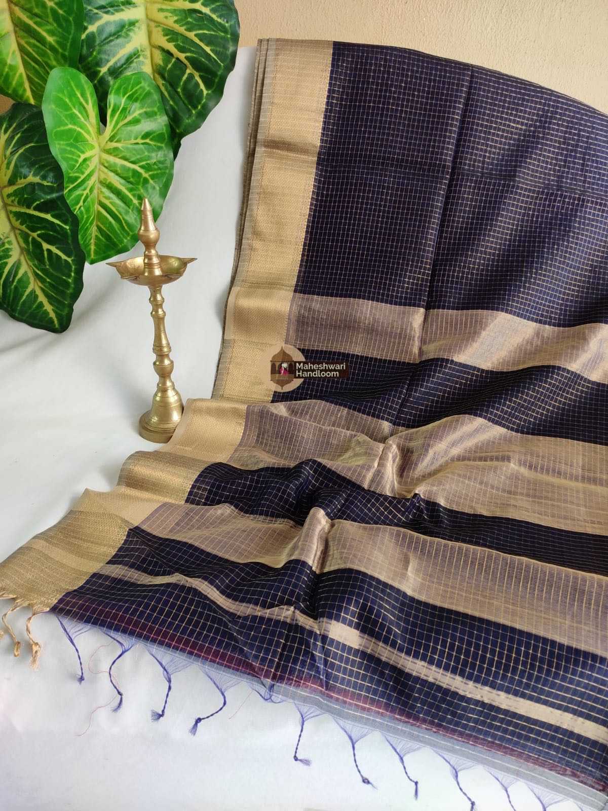 Navy Blue Zari Checks Saree 0162