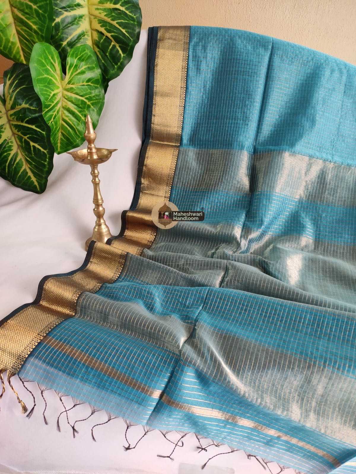 Aqua Green Zari Checks Saree 0163