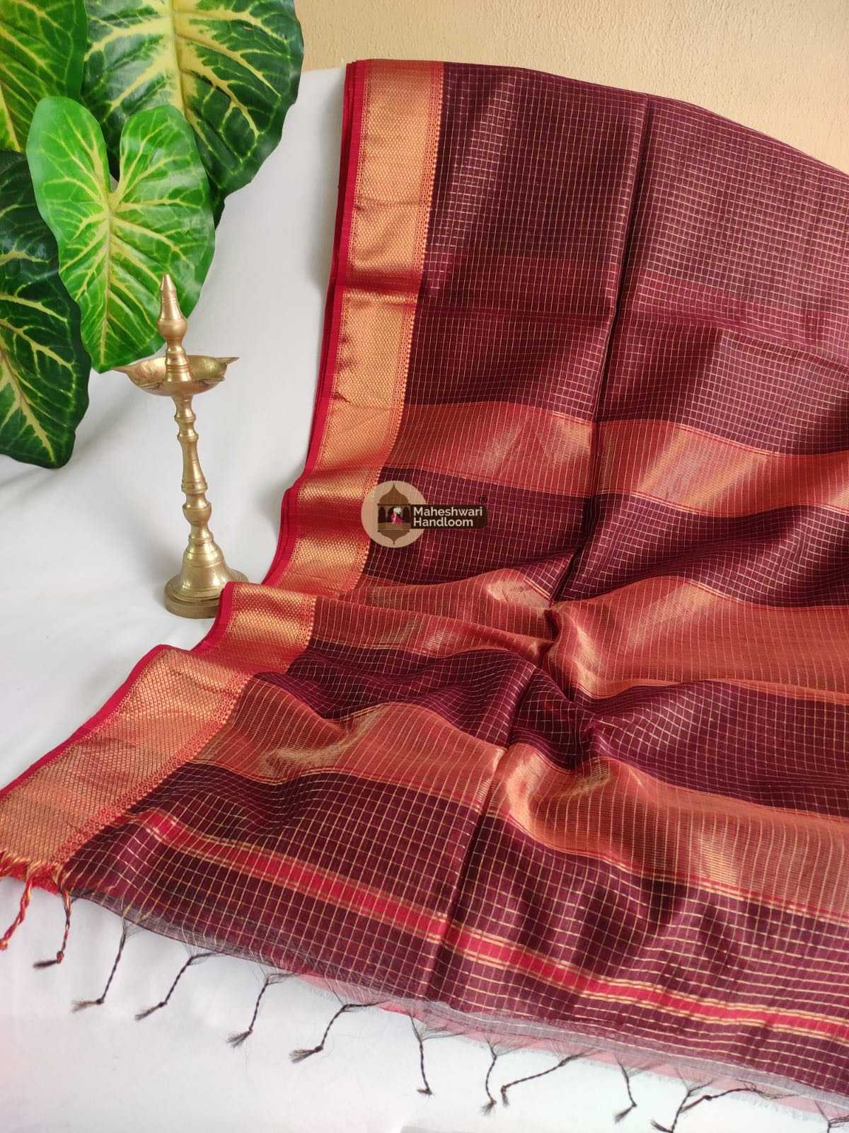 Maroon Zari Checks Saree 0165