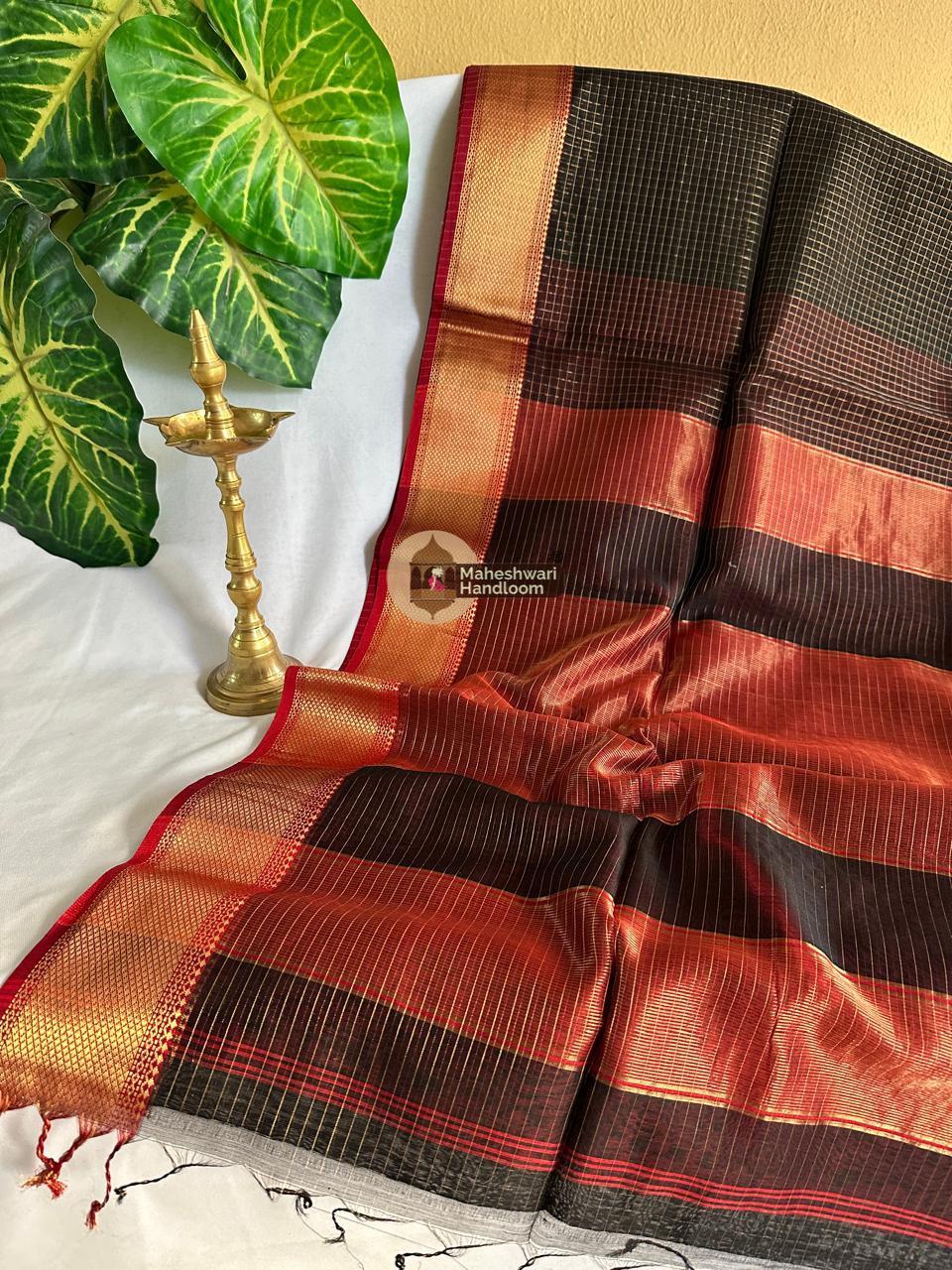 Black Zari Checks Saree 0151