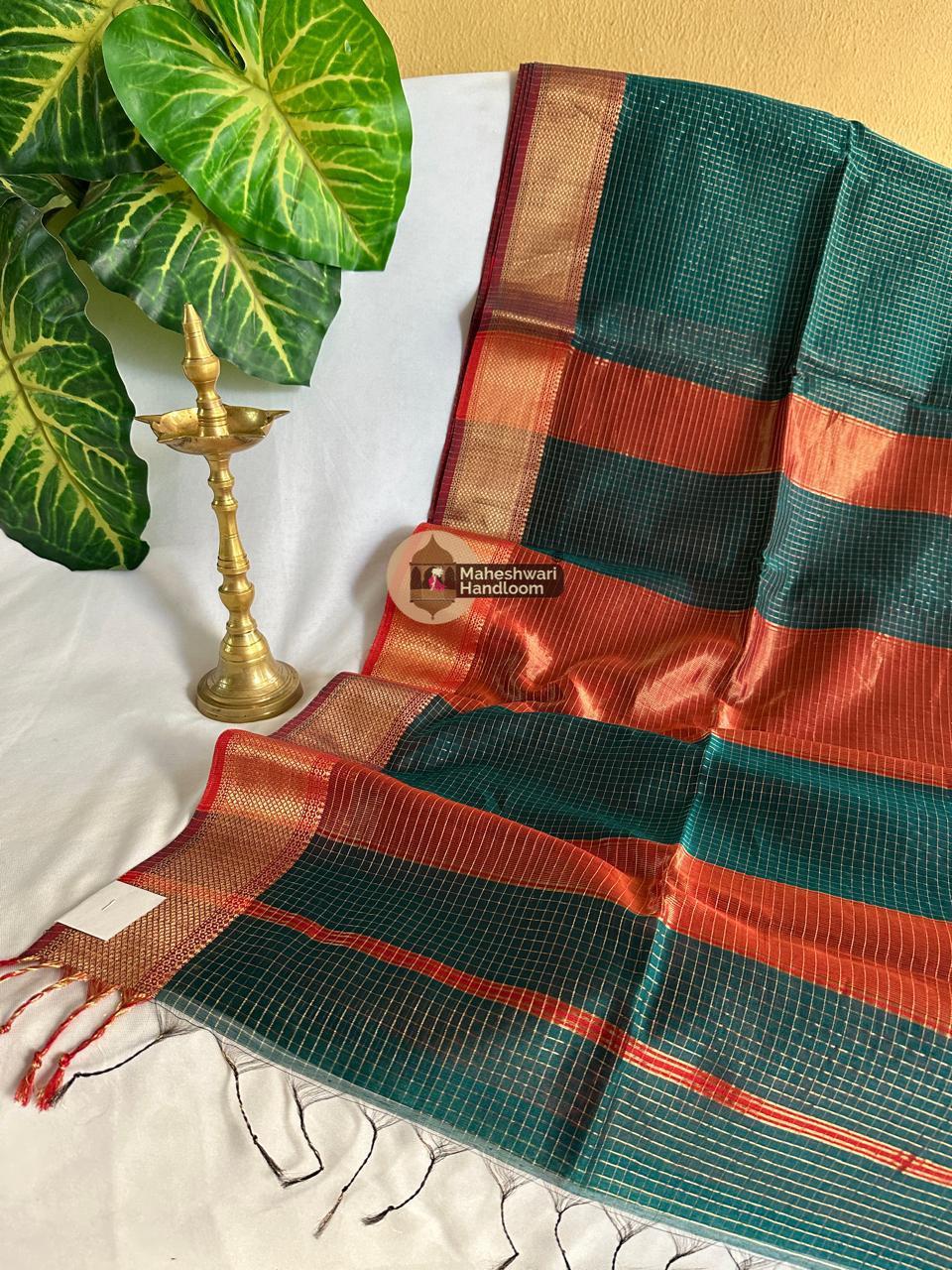 Aqua Green Zari Checks Saree 0153