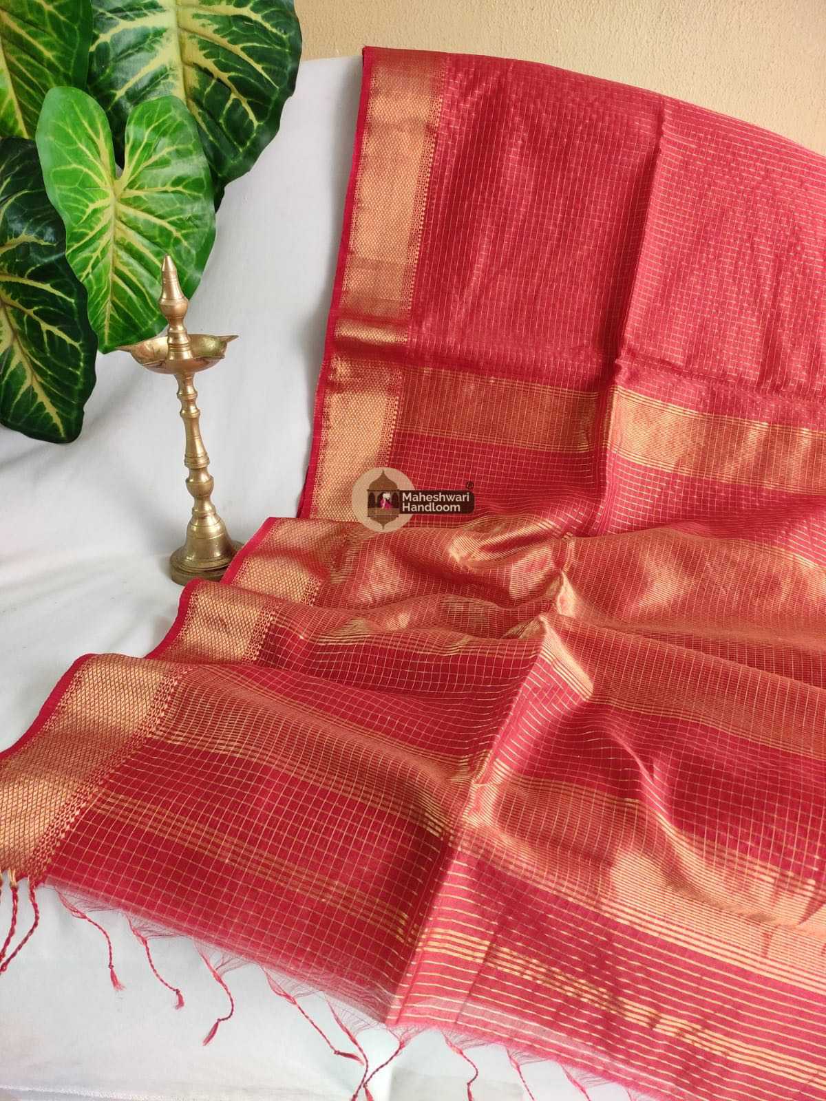 Carrot Red  Zari Checks Saree 0169