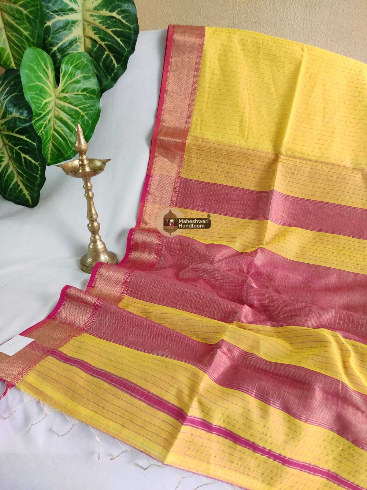  Yellow Zari Checks Saree 0168