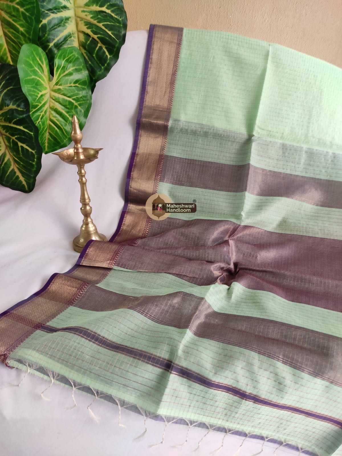 Light Sea Green Zari Checks Saree 0167