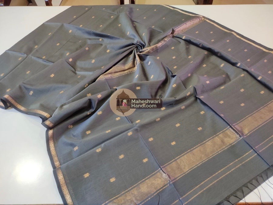 Maheshwari Grey Zari Butti Saree 012