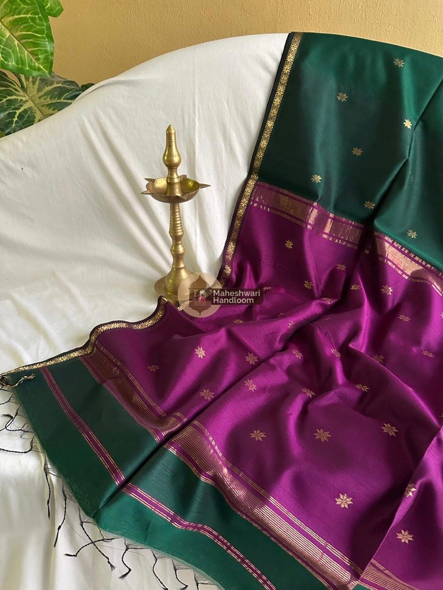 Maheshwari Green Zari Butti Saree 07