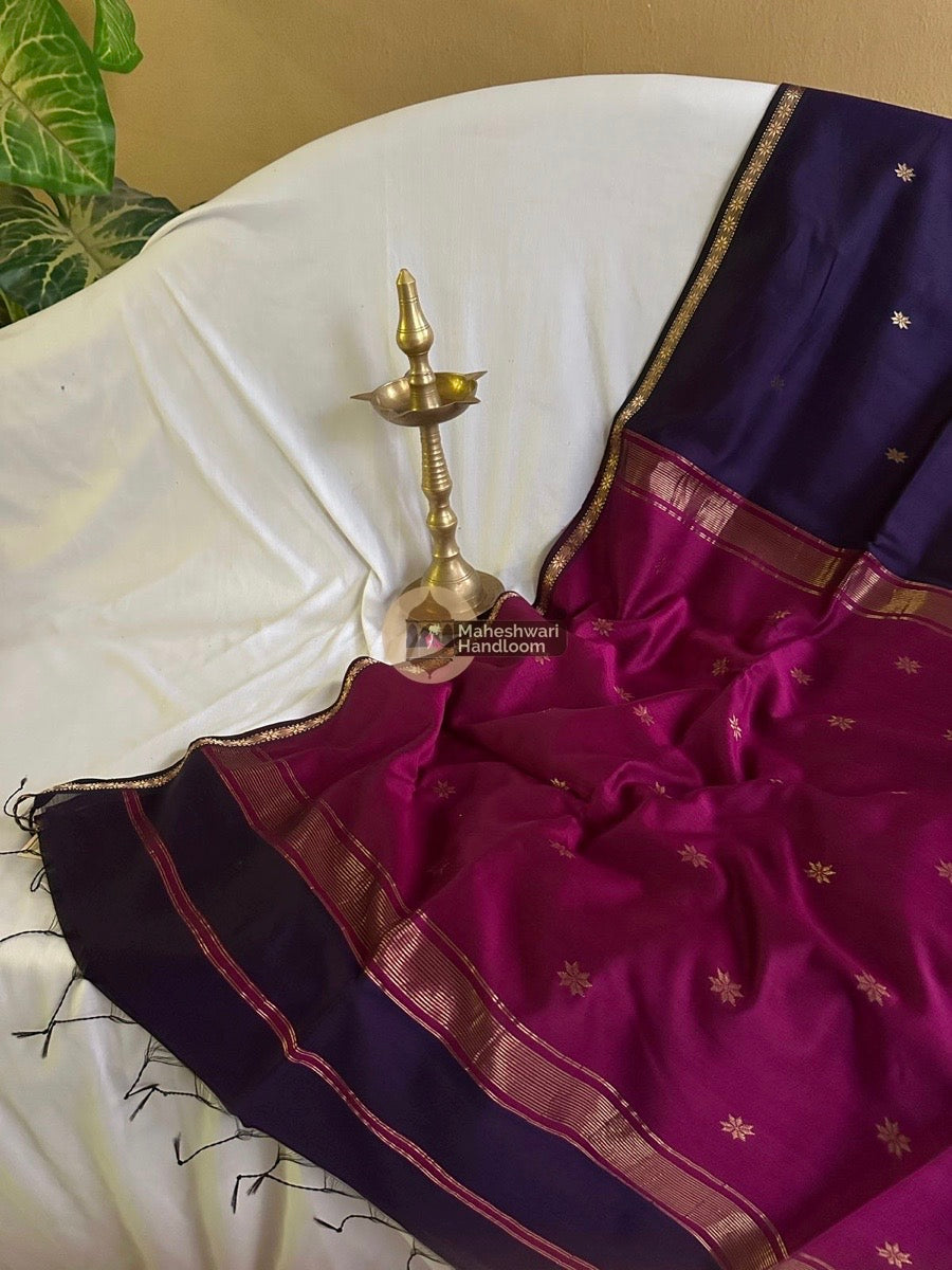 Maheshwari Violet Zari Butti Saree 017