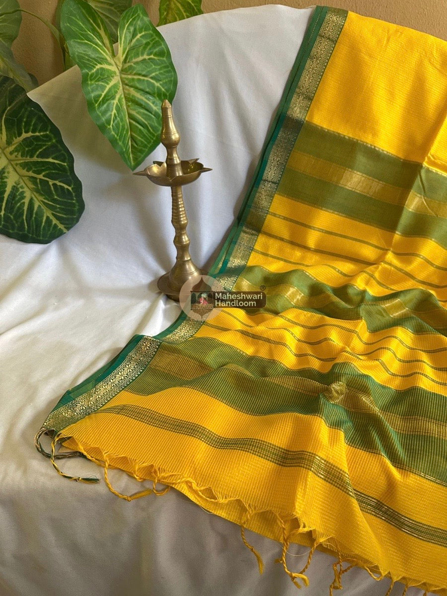 Maheshwari Yellow Garbha Reshmi 75% Mulbury Silk Saree 010