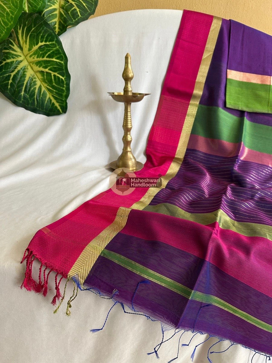 Violet Ganga Jamuna Border Saree 04