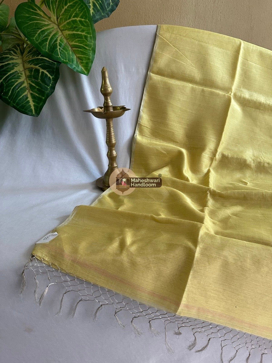 Exclusive Light Lemon Yellow  Maheshwari Full Silver Tissue Sarees 12