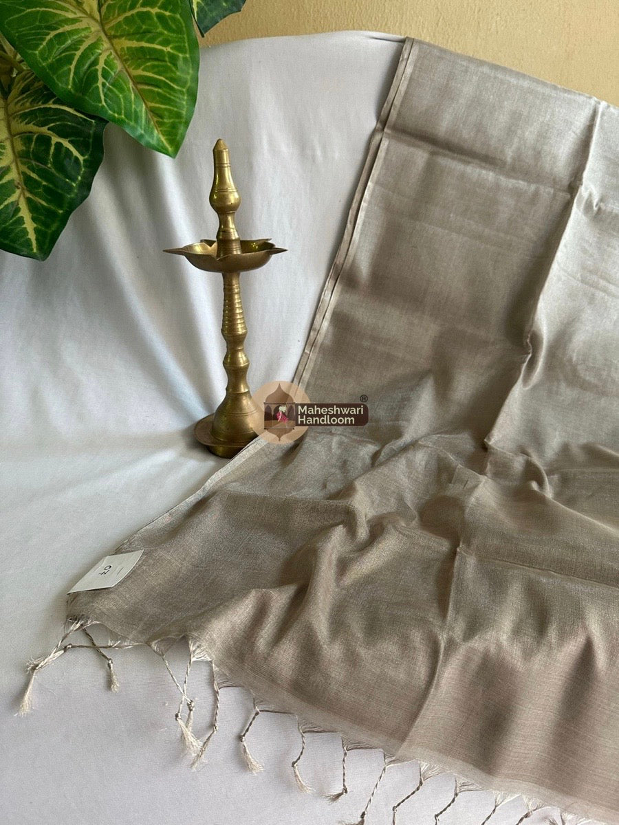 Exclusive Light Gray Maheshwari Full Silver Tissue Sarees 01