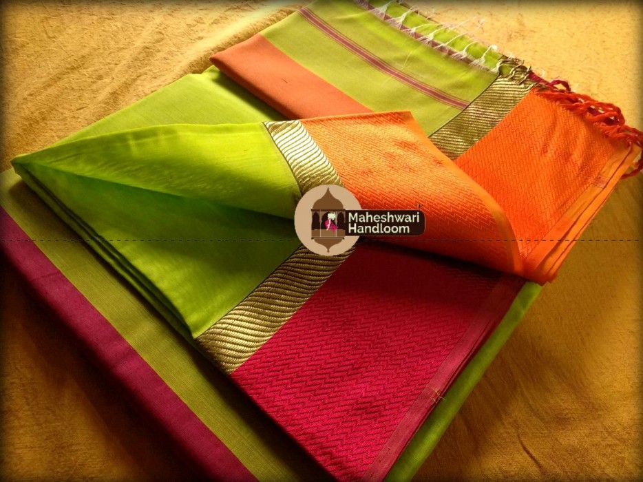 Maheshwari Green Ganga Jamuna saree