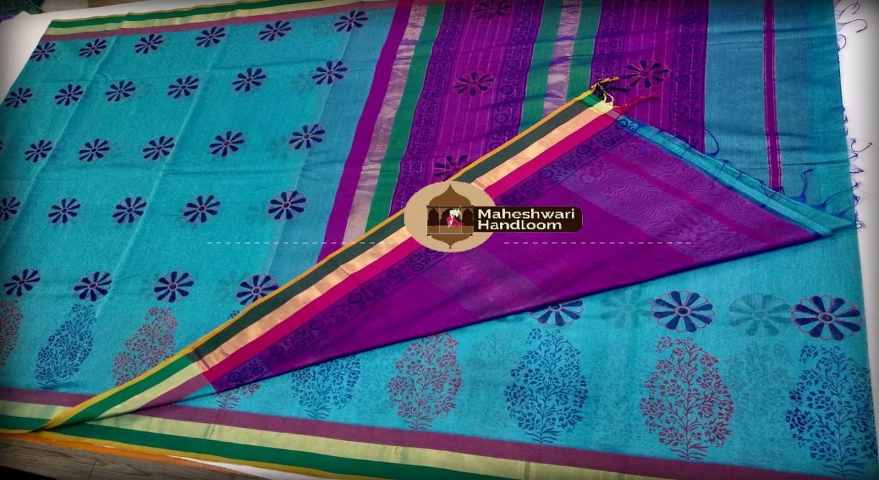 Maheshwari Handloom Works Maheshwari  Printed Silk Cotton Saree