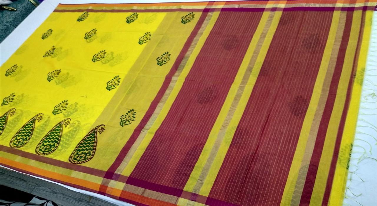 Maheshwari Handloom Works Maheshwari  Printed Silk Cotton Saree