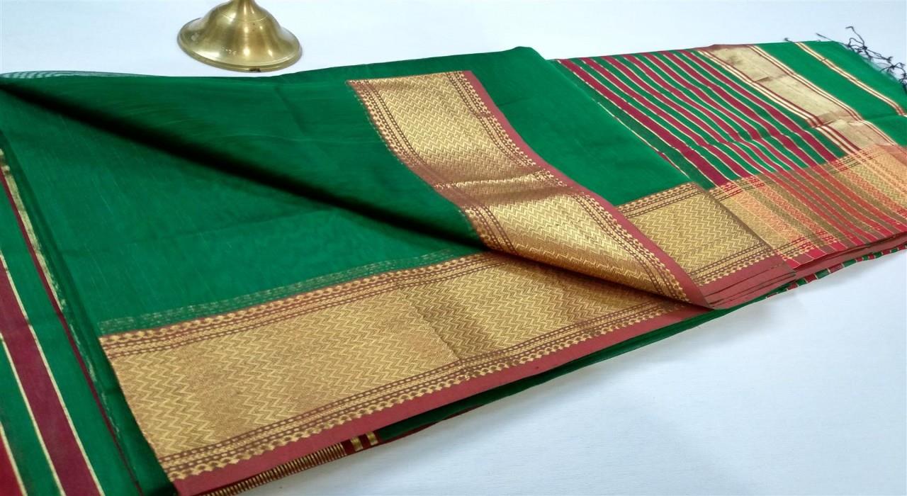 Maheshwari Handloom Works Maheshwari  Jari Lehar Border Silk Cotton Saree