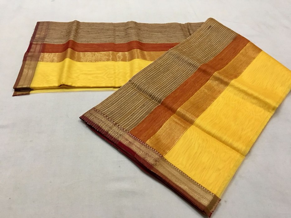 Maheshwari  Yellow Gicha pallu saree