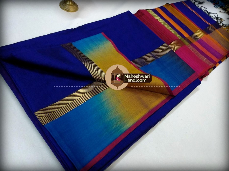 Mahehswari Royal Blue Shaded Border Saree