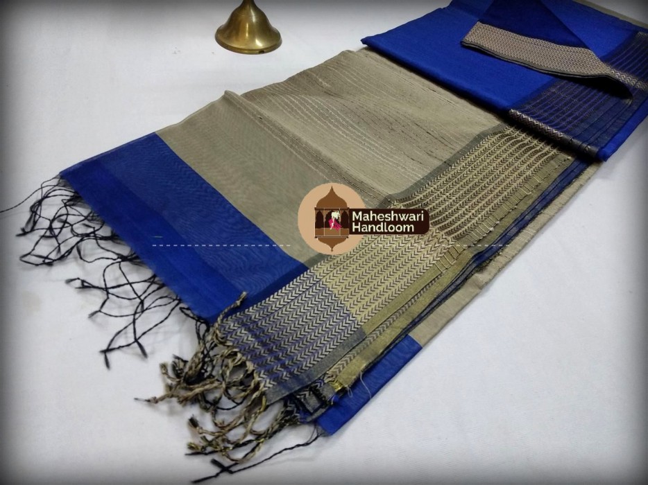   Maheshwari  Blue Resham 9v Border saree