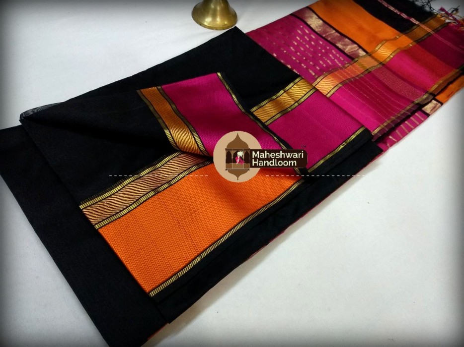 Maheshwari Black Ganga Jamuna saree