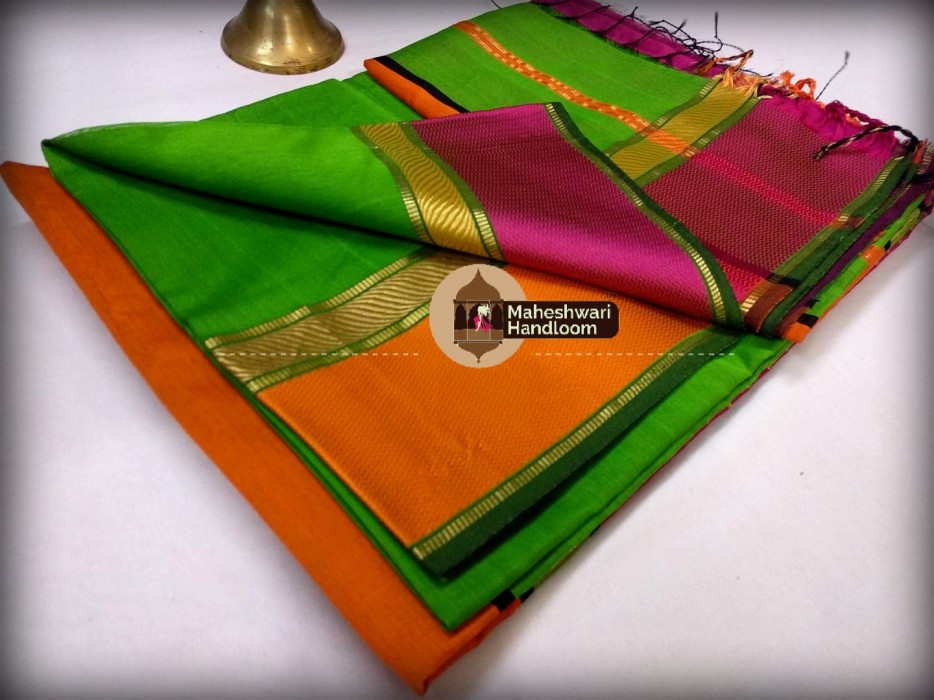 Maheshwari Green Ganga Jamuna saree