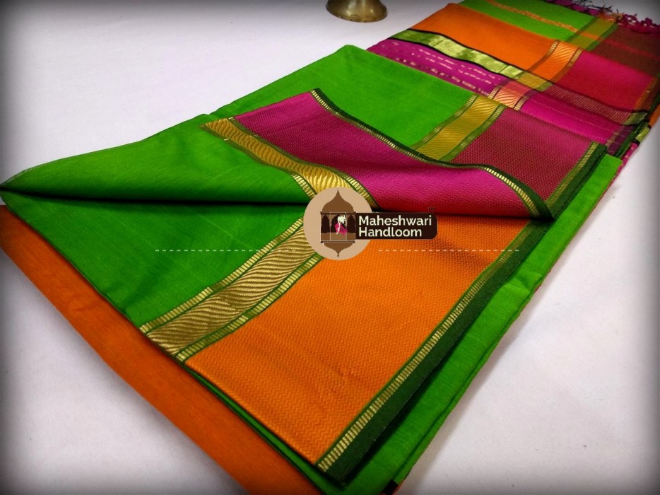 Maheshwari Green Ganga Jamuna saree