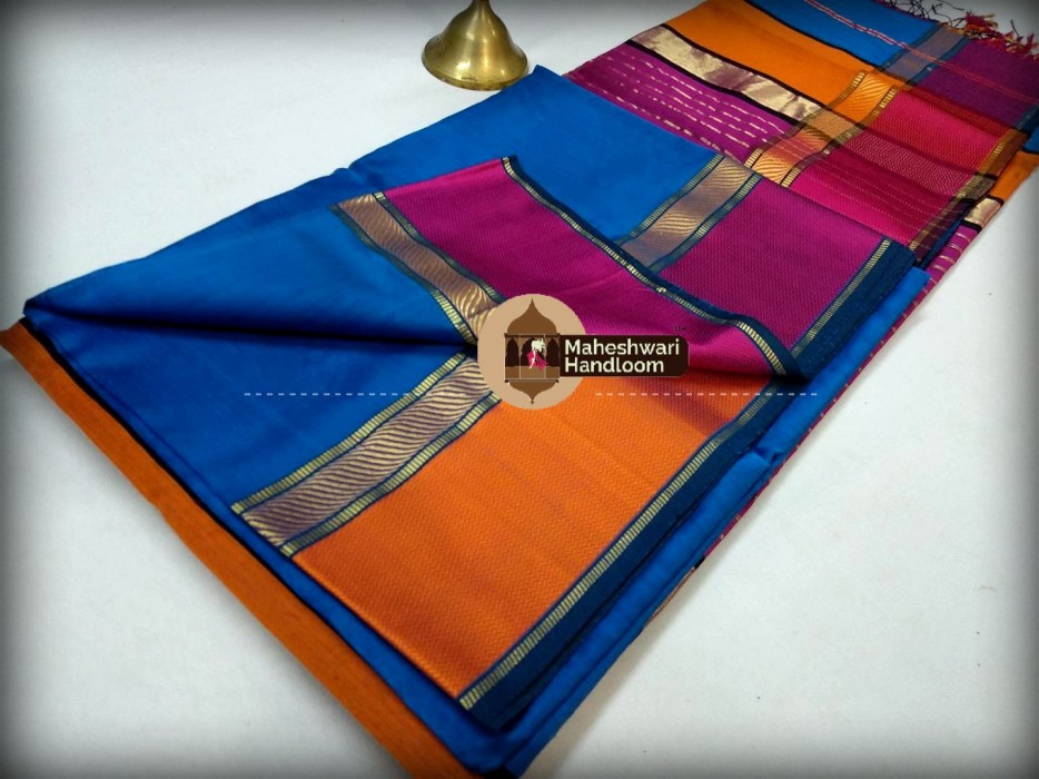 Maheshwari Blue Ganga Jamuna saree