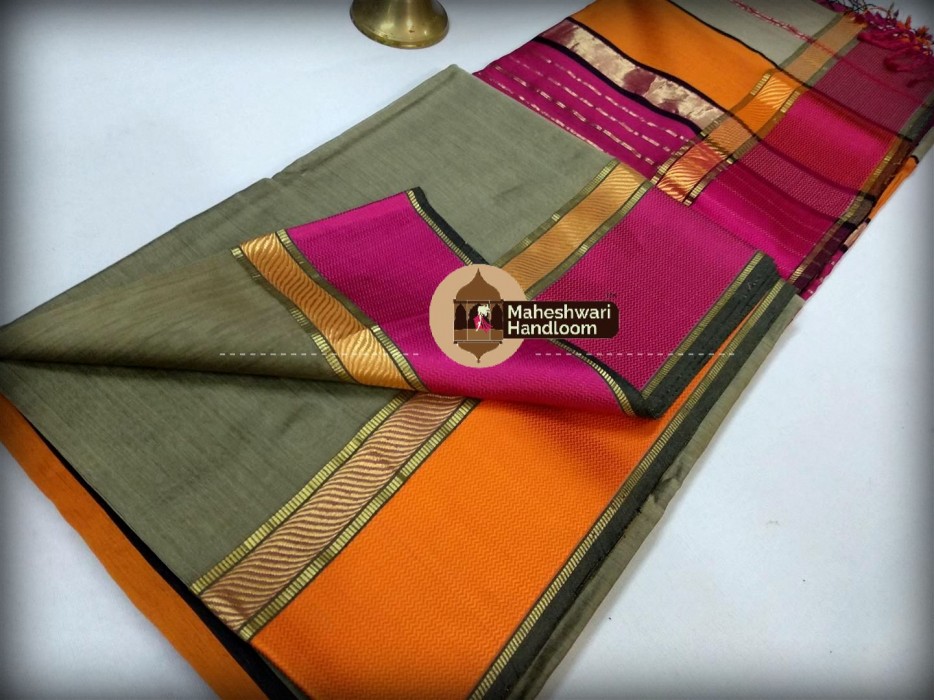 Maheshwari Tussar Yellow Ganga Jamuna saree