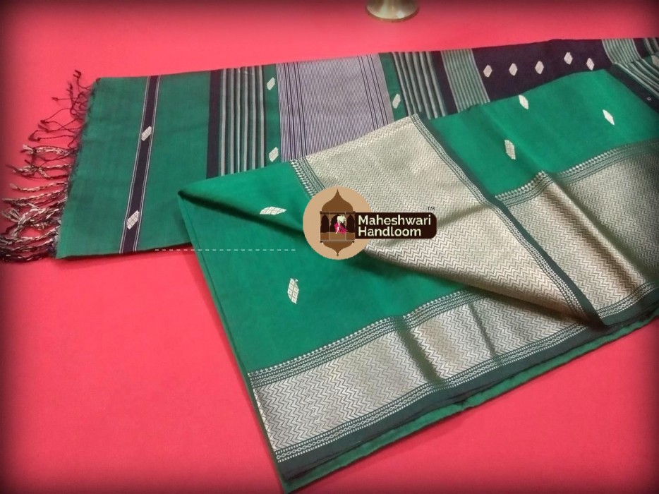 Maheshwari Rama Green Resham Buti- Motifs Saree