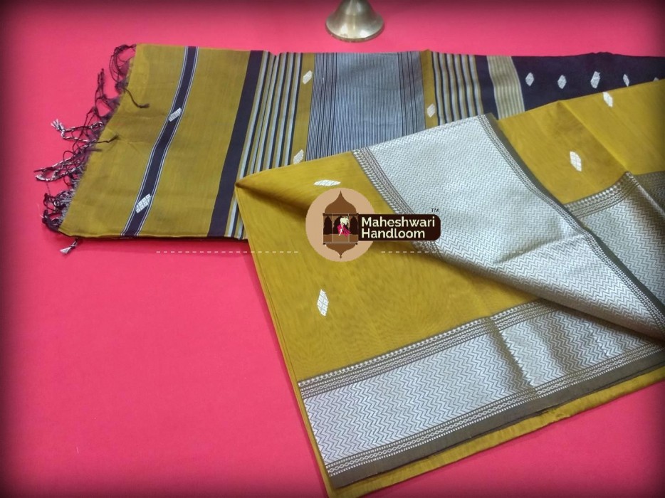 Maheshwari Mustard Yellow Resham Buti- Motifs Saree