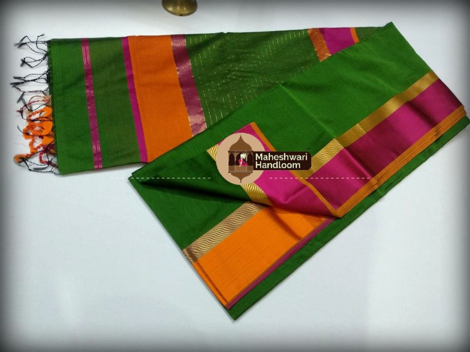 Maheshwari Green Chutney Ganga Jamuna Border Saree