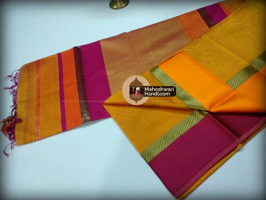 Mahehshwari Yellow Ganga Jamuna Saree