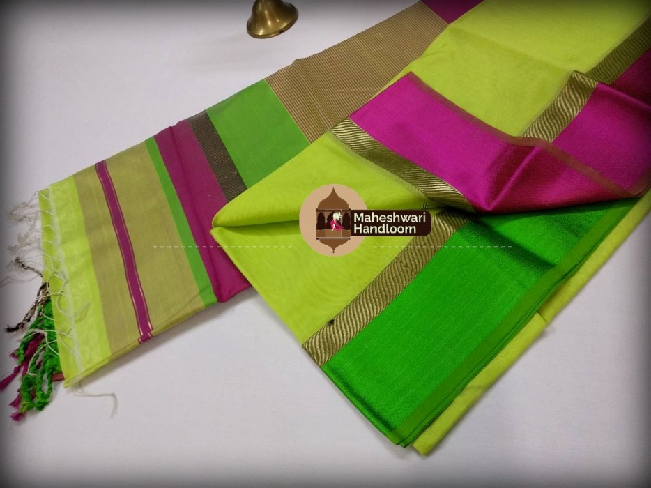 Maheshwari  Lite Green Ganga Jamuna Saree