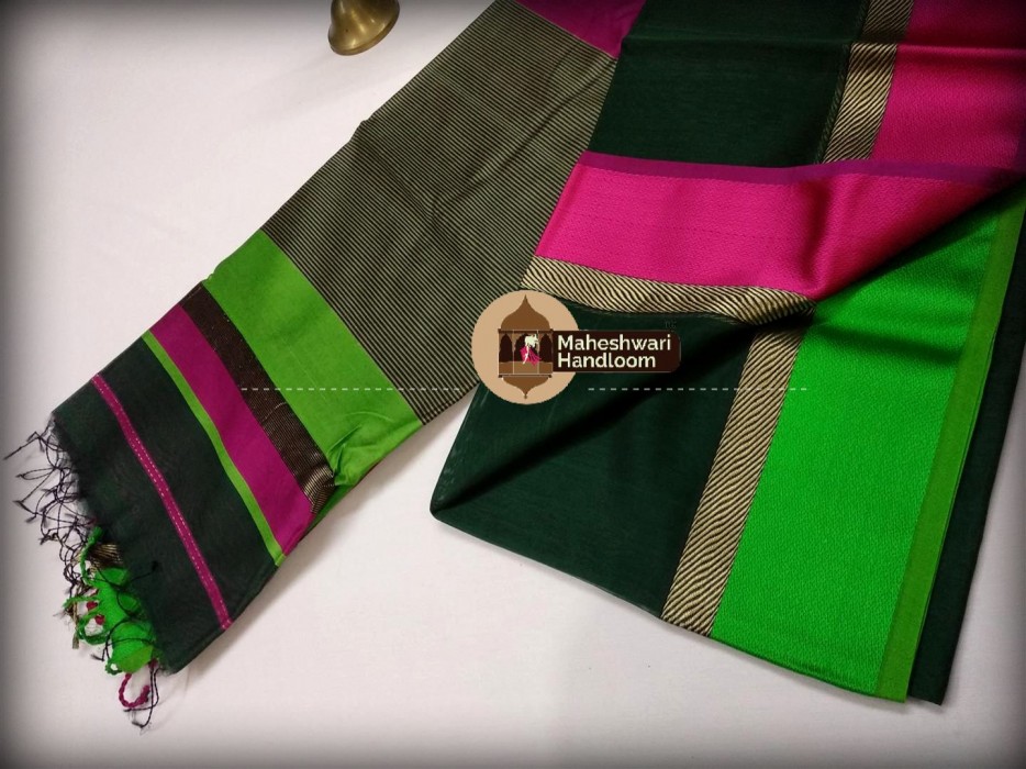 Maheshwari Rama Green  Ganga Jamuna saree