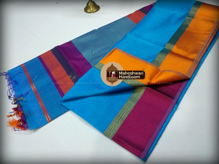 Maheshwari Skyblue Ganga Jamuna saree