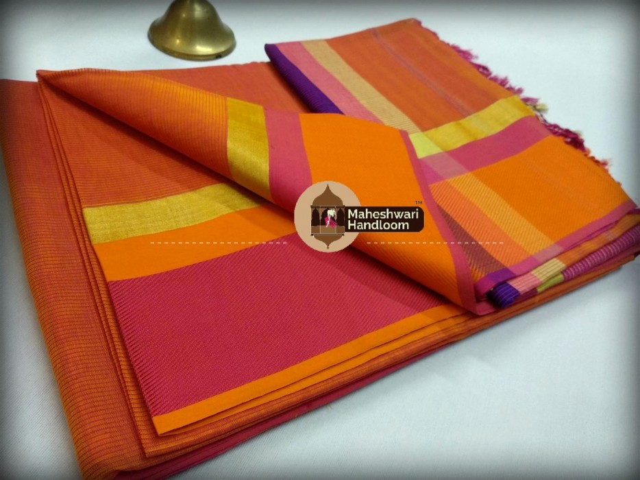 Maheshwari  Yellow Gold Ganaga Jamuna Saree