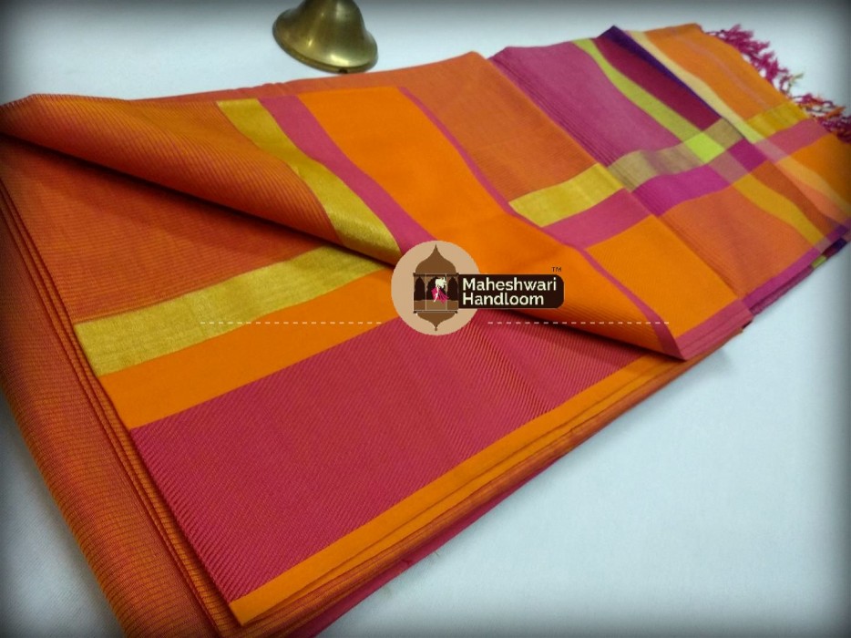 Maheshwari  Yellow Gold Ganaga Jamuna Saree