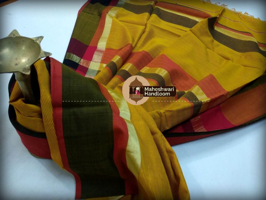 Maheshwari Dark Yellow  Ganaga Jamuna Saree