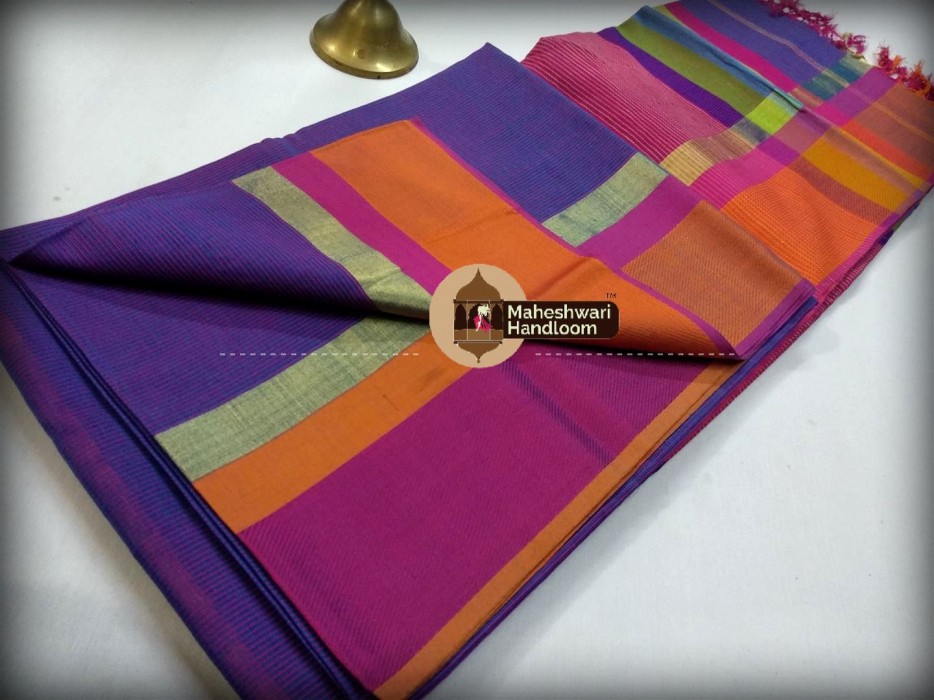 Maheshwari Lite Blue Ganga Jamuna saree