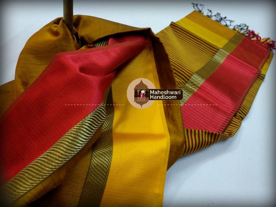 Maheshwari Mustard Yellow Ganaga Jamuna Saree