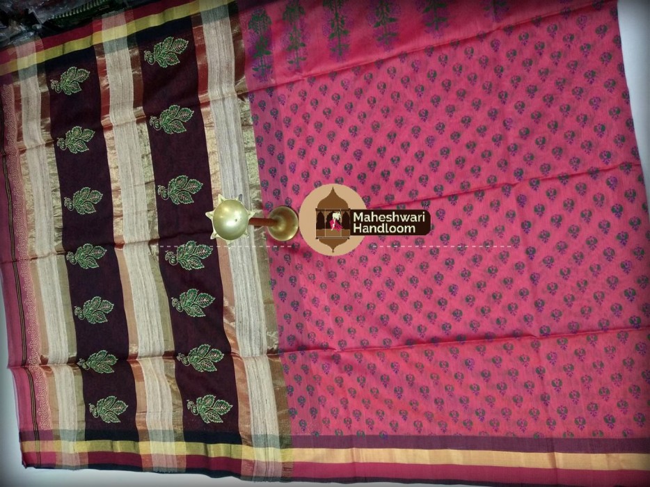 Maheshwari Pink Kosa Buta Printed Saree