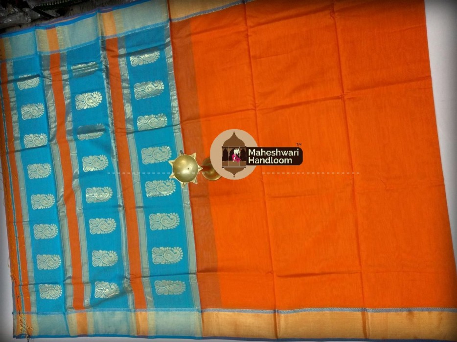 Maheshwari Orange Buta Pallu Saree