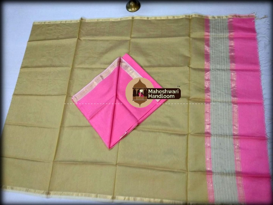 Maheshwari Cream-Pink Top And Dupatta Material